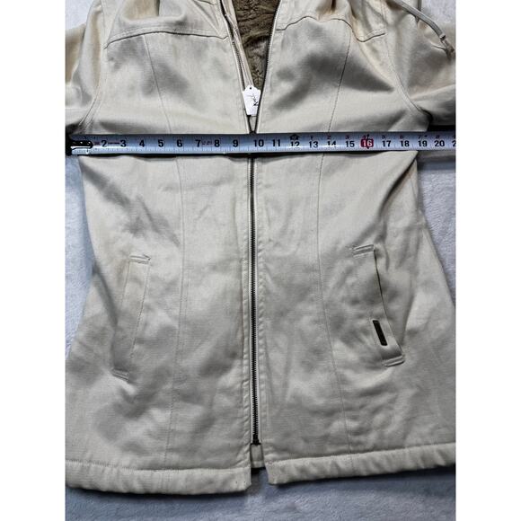 Womens Hemp Hoodlamb Size Medium Jacket Coat Hooded Cream Fur Lined Canvas Heavy - Picture 4 of 12